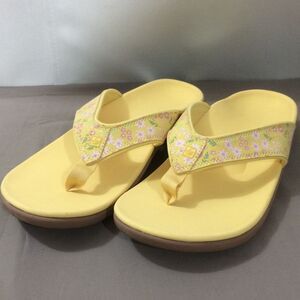 NEW Spenco Orthotic Flip Flop Sandals Yellow Floral Arch Support Womens 12